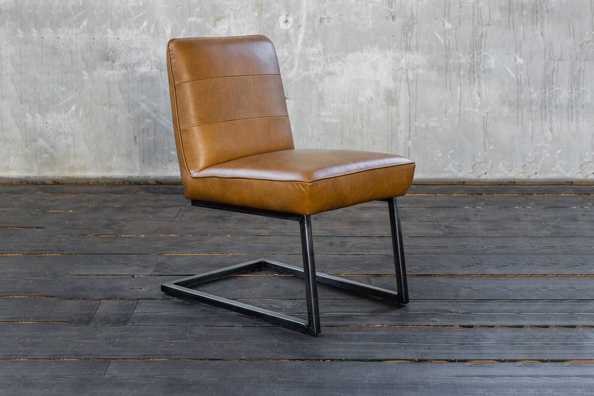 B-Ware KAWOLA Esszimmerstuhl SALI Freischwinger Vintage-Leder braun