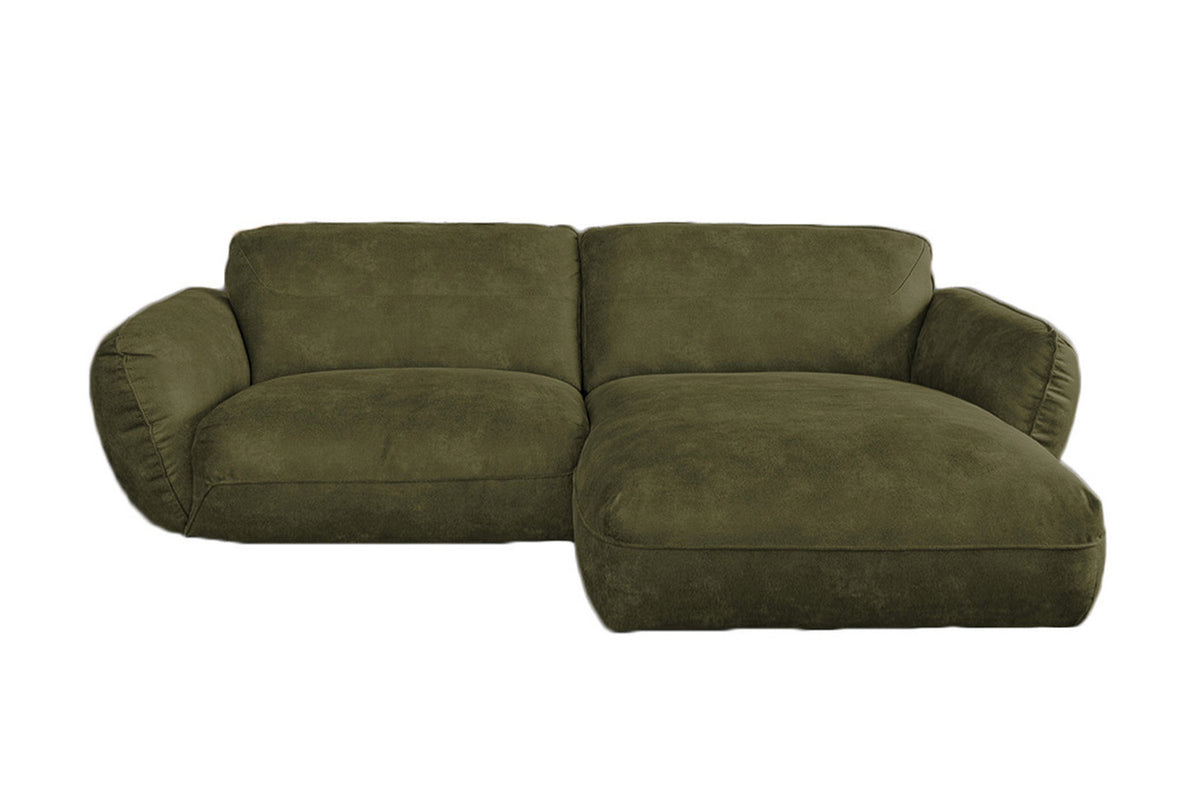 B-Ware KAWOLA Sofa DAVITO Ecksofa Lederimitat im Vintagelook olivgrün Recamiere rechts