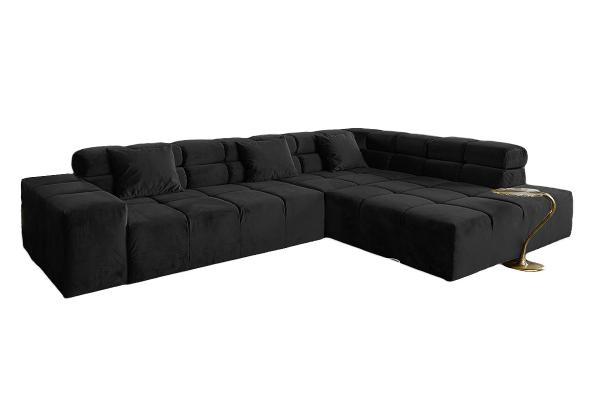 B-Ware KAWOLA Sofa NEVADA Ecksofa Velvet schwarz Recamiere rechts mit motorischem Sitzvorzug