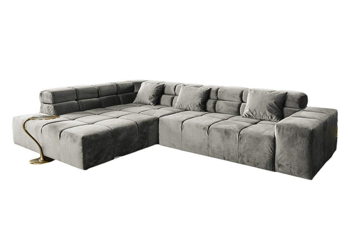 B-Ware KAWOLA Sofa NEVADA Ecksofa Velvet silber Recamiere links