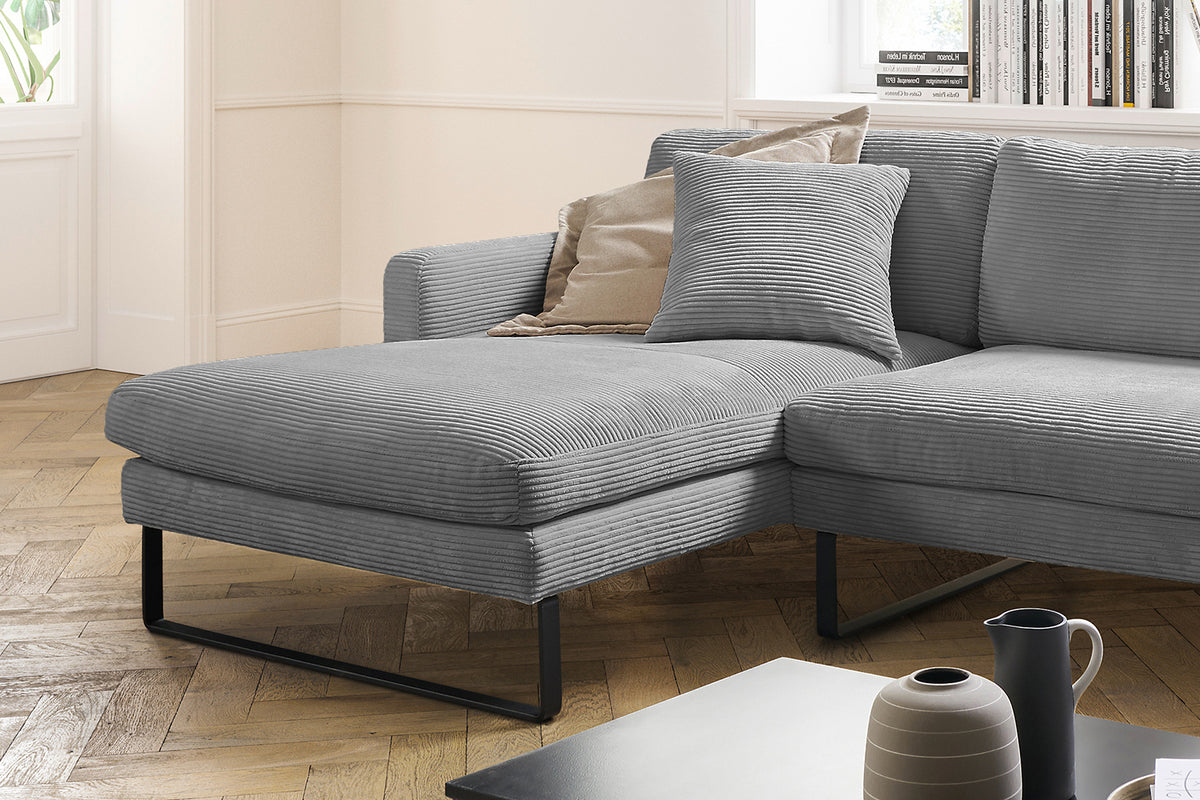B-Ware KAWOLA Sofa RICARDA Ecksofa Cord grau Recamiere links