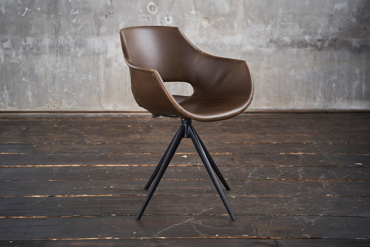B-Ware KAWOLA Stuhl ZAJA Esszimmerstuhl Kunstleder drehbar Vintage dunkelbraun