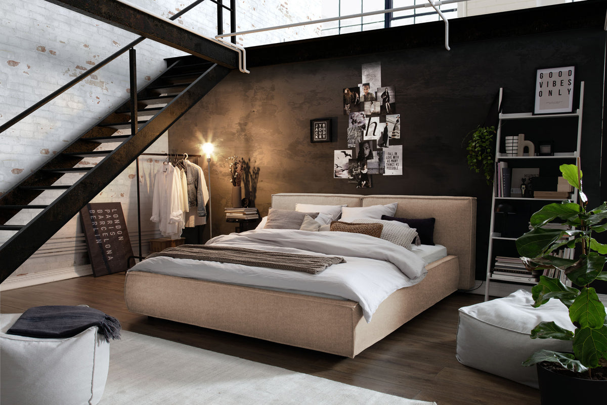 KAWOLA Bett CARLO Polsterbett Stoff steingrau, 200 x 200 cm