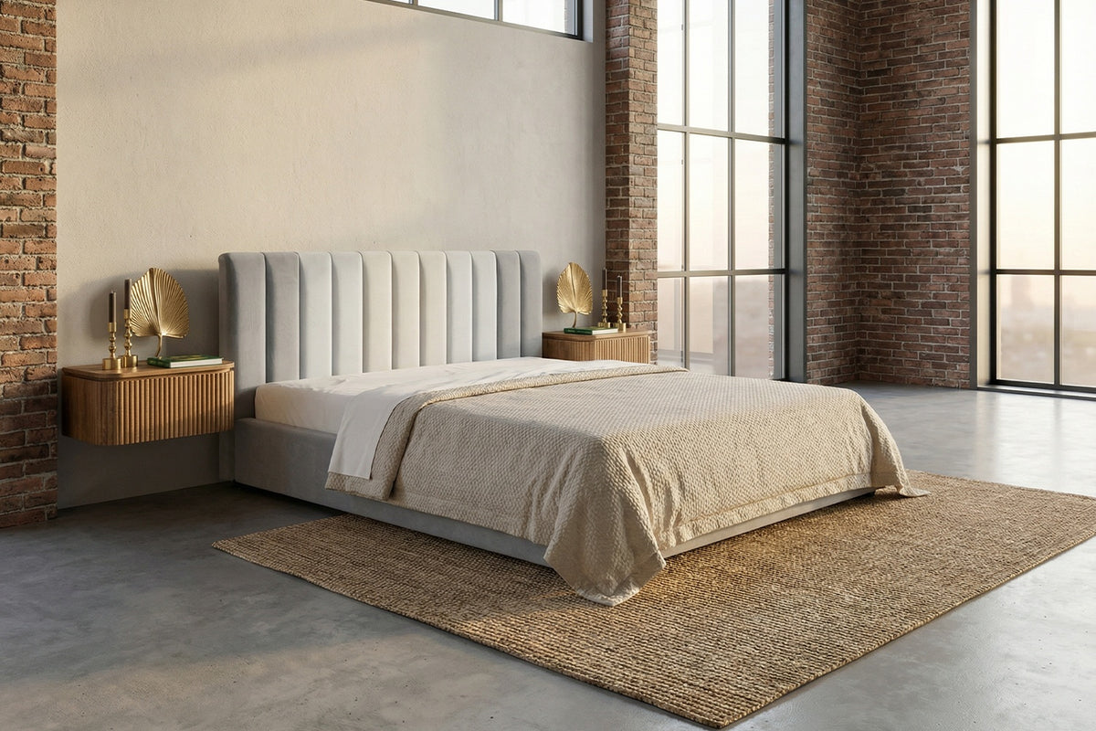 KAWOLA Bett CATTURA Polsterbett Velvet grau, 200 x 200 cm, Ohne Lattenrost