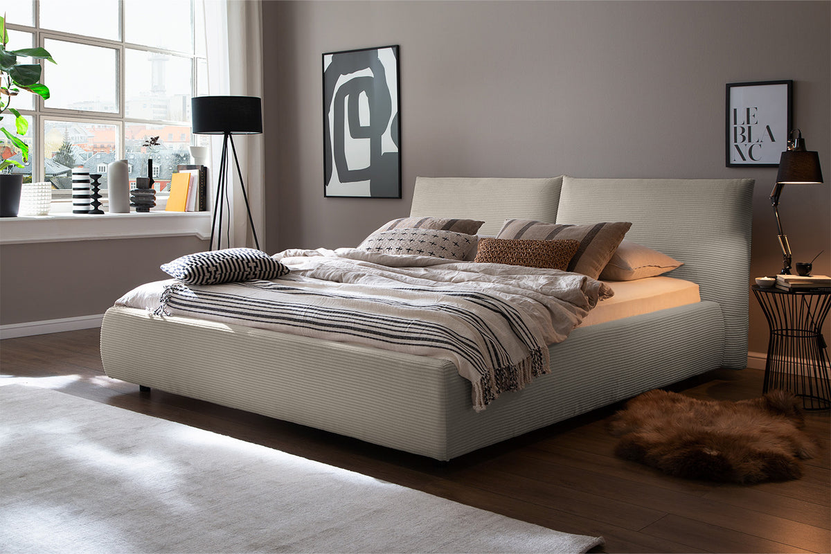 KAWOLA Bett HENRY Polsterbett Cord steingrau, 200 x 160 cm