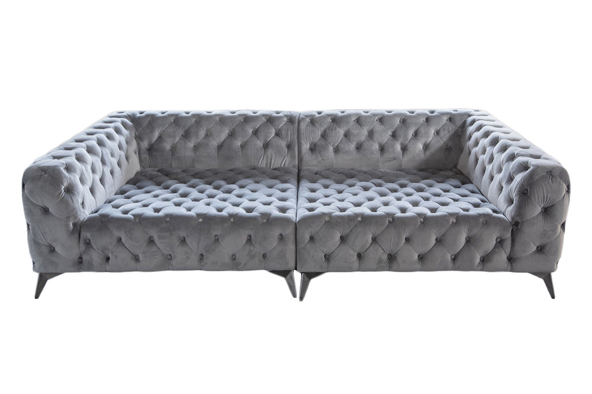 KAWOLA Big Sofa NARLA Chesterfield Sofa Velvet silber