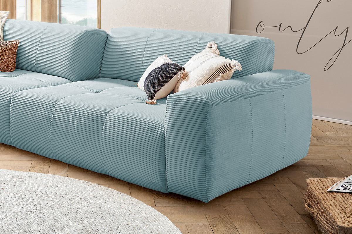 KAWOLA Big Sofa PALACE 3-Sitzer mit Sitztiefenverstellung Cord hellblau