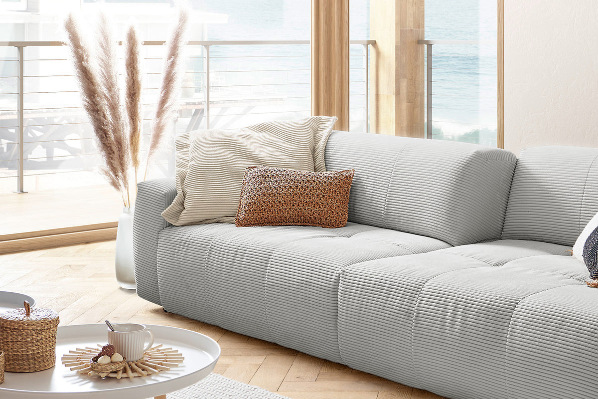 KAWOLA Big Sofa PALACE 3-Sitzer mit Sitztiefenverstellung Cord hellgrau