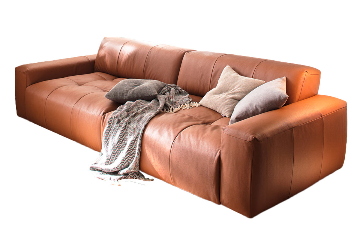 KAWOLA Big Sofa PALACE 3-Sitzer mit Sitztiefenverstellung Leder brandy