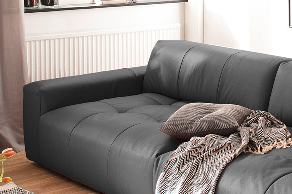 KAWOLA Big Sofa PALACE 3-Sitzer mit Sitztiefenverstellung Leder schwarz