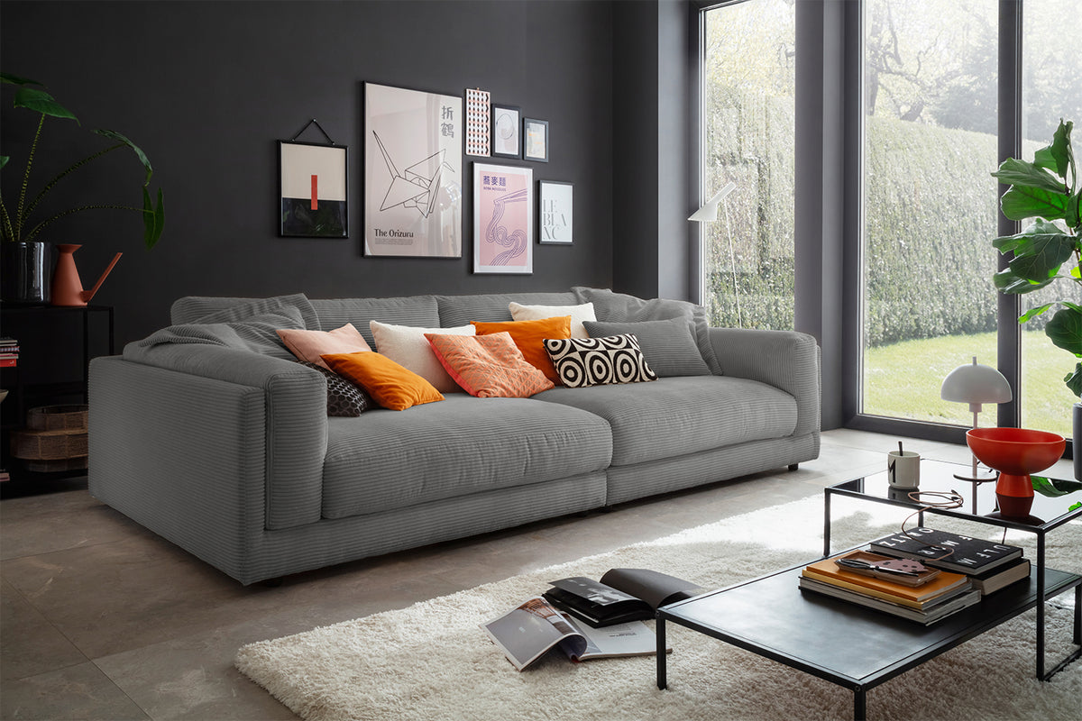 KAWOLA Big Sofa RAINA Cord grau, 254 x 150