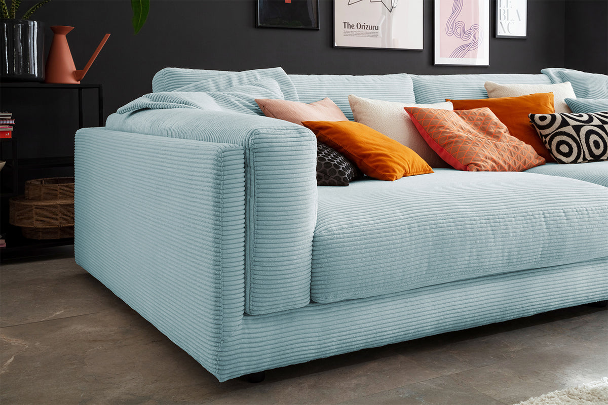 KAWOLA Big Sofa RAINA Cord hellblau