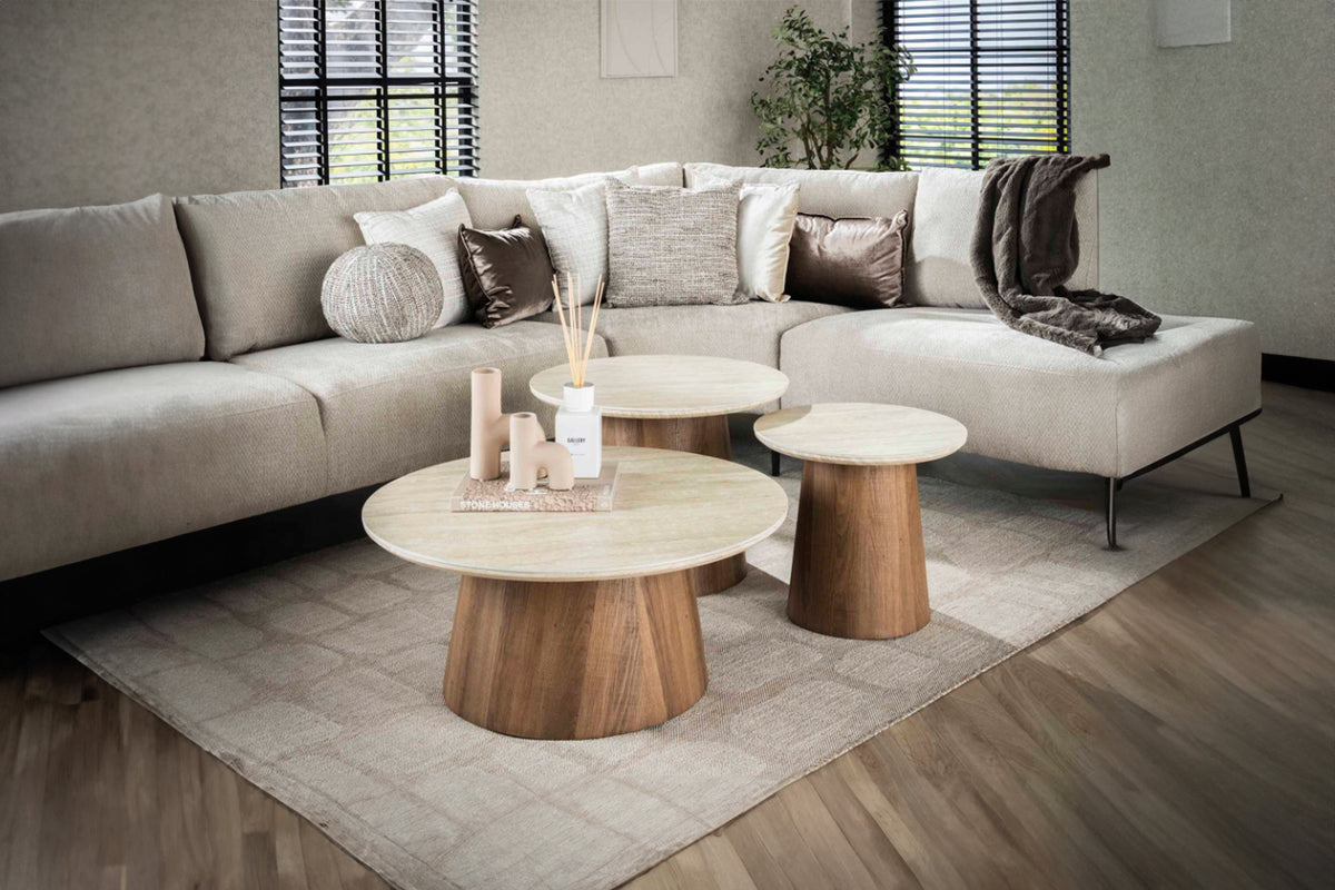 KAWOLA Couchtisch PRETO Set 3-tlg. Keramik weiß