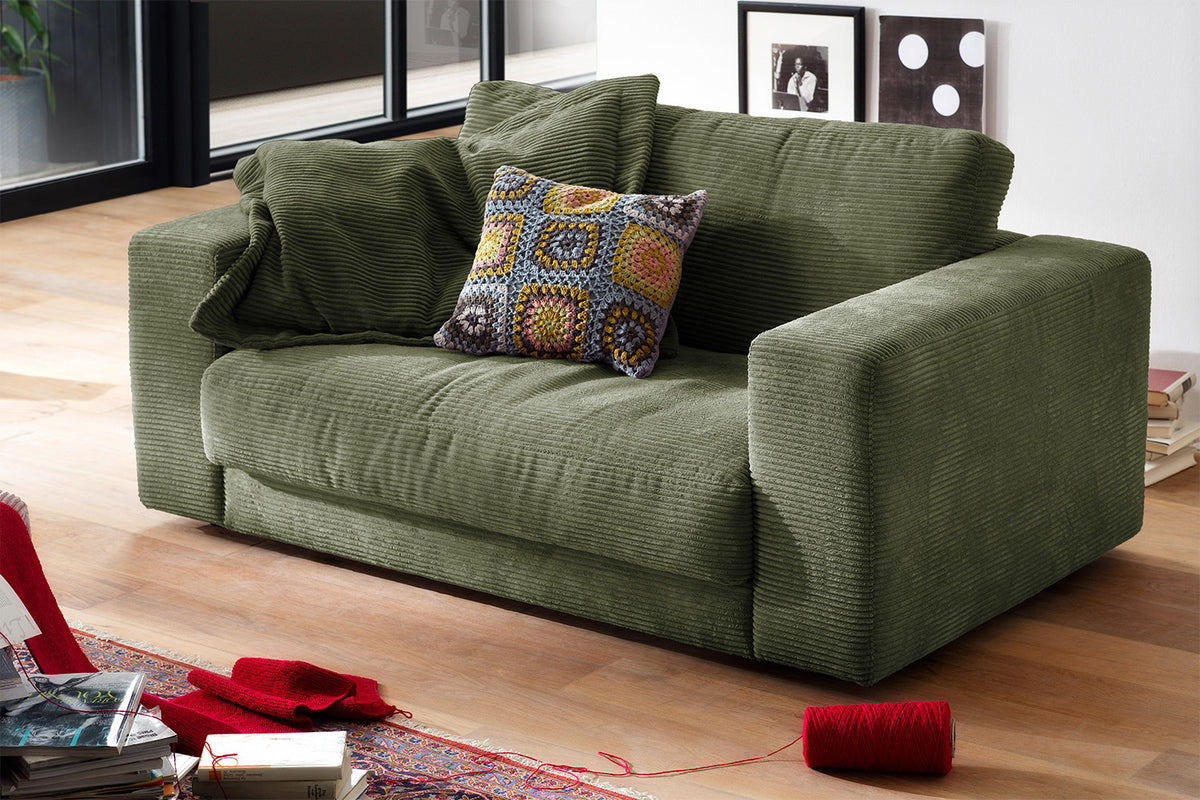 KAWOLA Doppelsessel MADELINE Loveseat Cord olivgrün