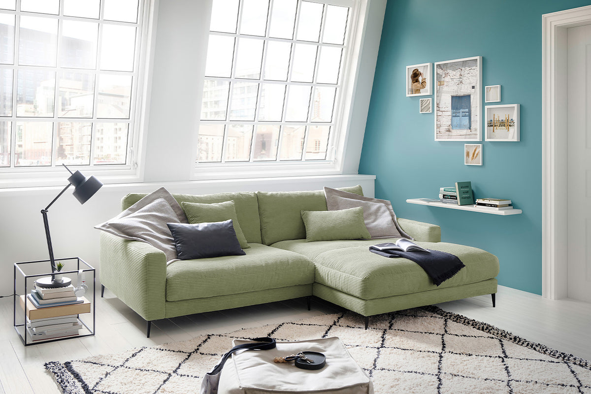 KAWOLA Ecksofa CARA Sofa Cord olivgrün, Rechts