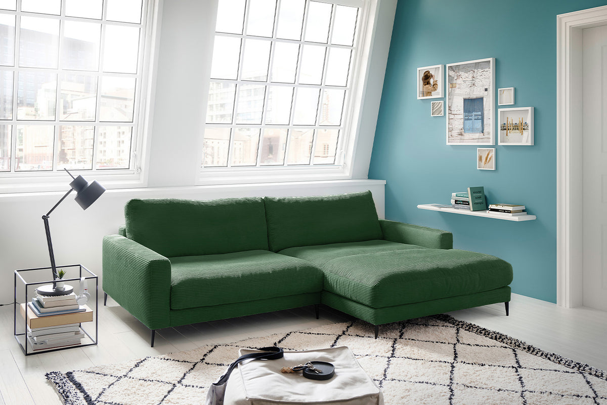 KAWOLA Ecksofa CARA Sofa Cord smaragd