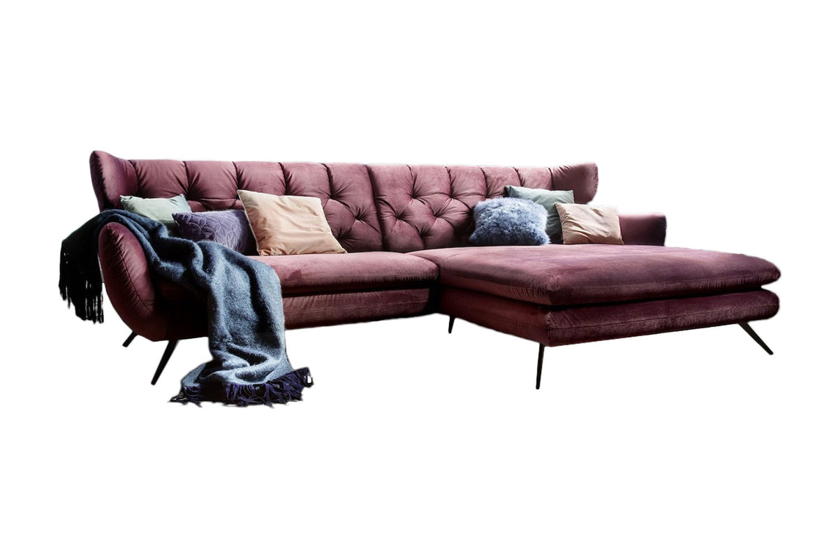 KAWOLA Ecksofa CHARME Sofa mit Longchair rechts Velvet purple