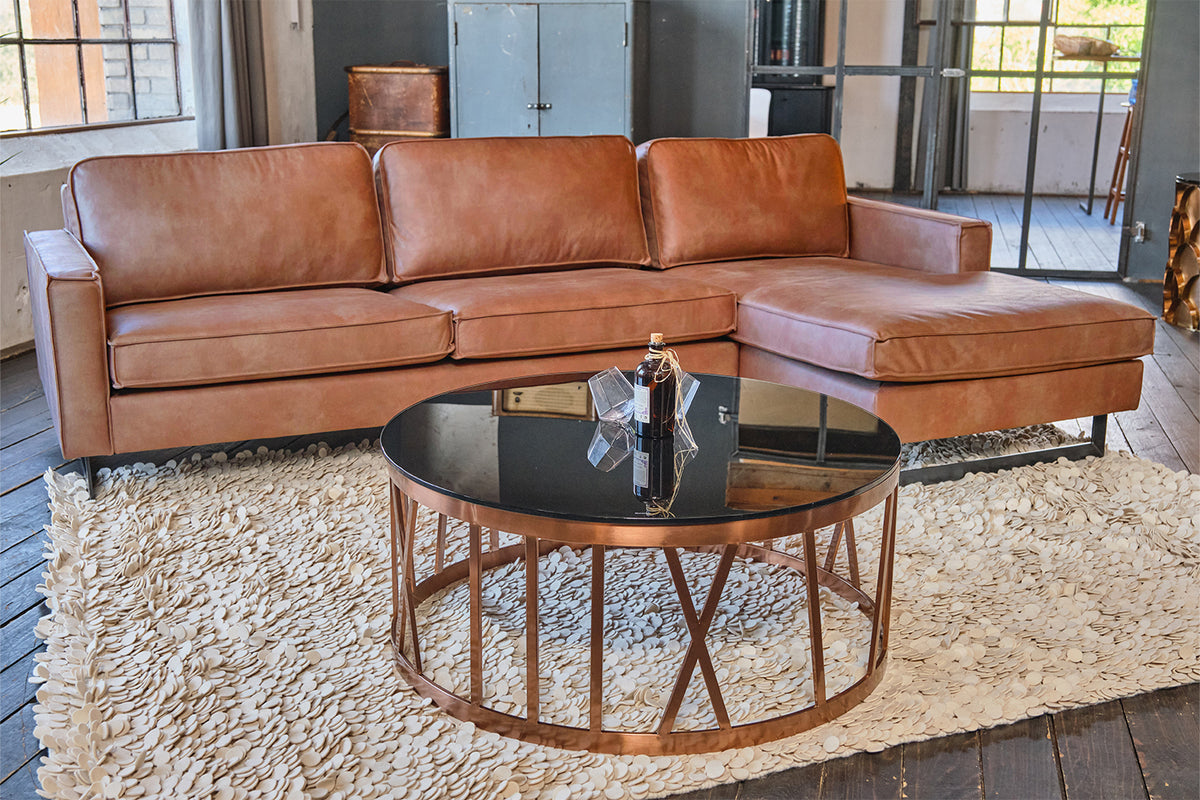 KAWOLA Ecksofa VILNIUS 3-Sitzer mit Longchair Lederfaserstoff cognac