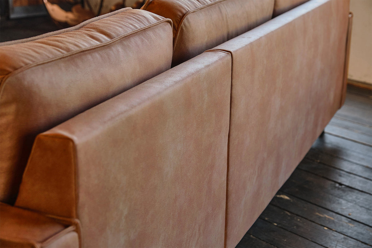 KAWOLA Ecksofa VILNIUS 3-Sitzer mit Longchair Lederfaserstoff cognac