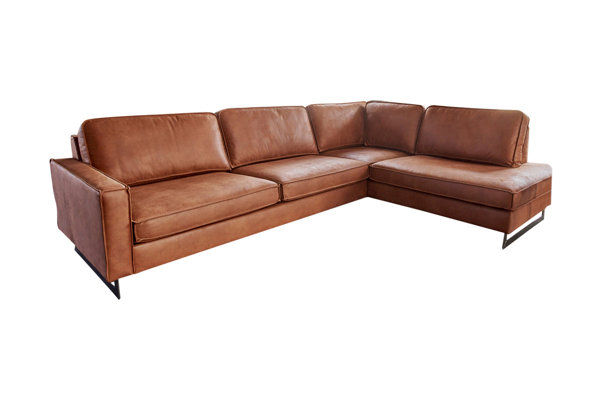 KAWOLA Ecksofa VILNIUS 3-Sitzer mit Recamiere Lederfaserstoff cognac
