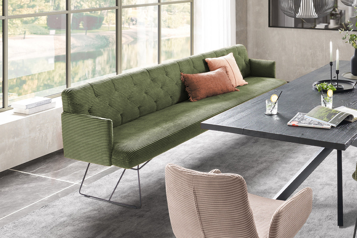 KAWOLA Esszimmerbank CHARME Cord olivgrün, 3.5-Sitzer