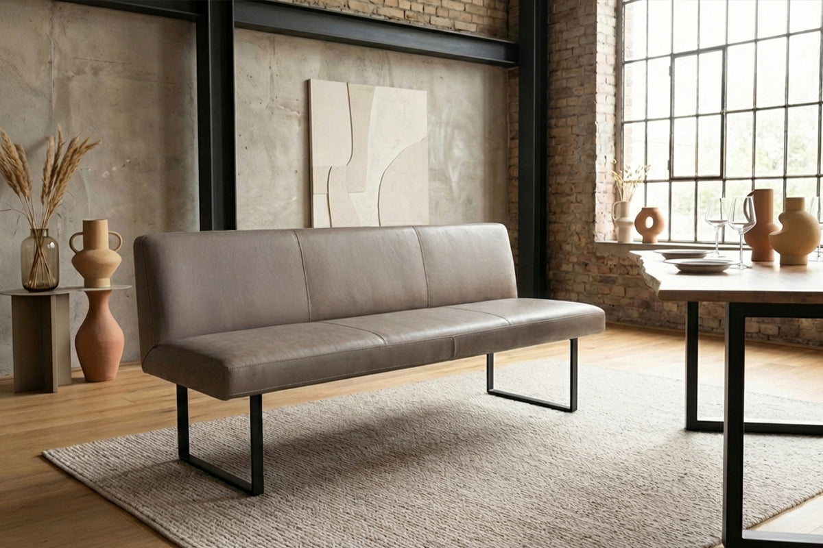 KAWOLA Esszimmerbank ELEEN Leder grau, 3-Sitzer, 223 x 69