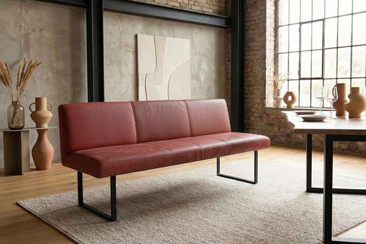 KAWOLA Esszimmerbank ELEEN Leder rot, 3-Sitzer, 243 x 69