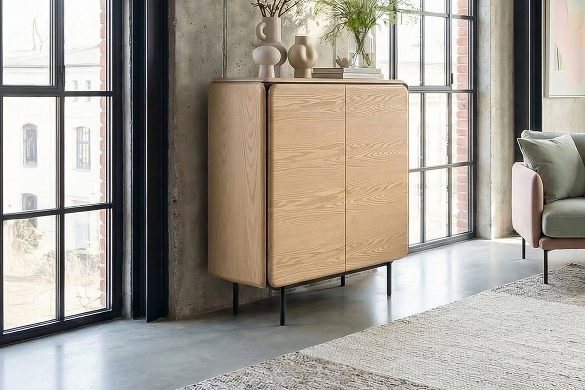 KAWOLA Highboard AVRIL 2 Türen Eiche braun