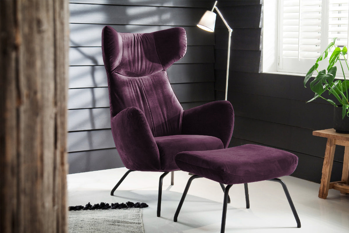 KAWOLA Hocker LOTTE Polsterhocker velvet purple