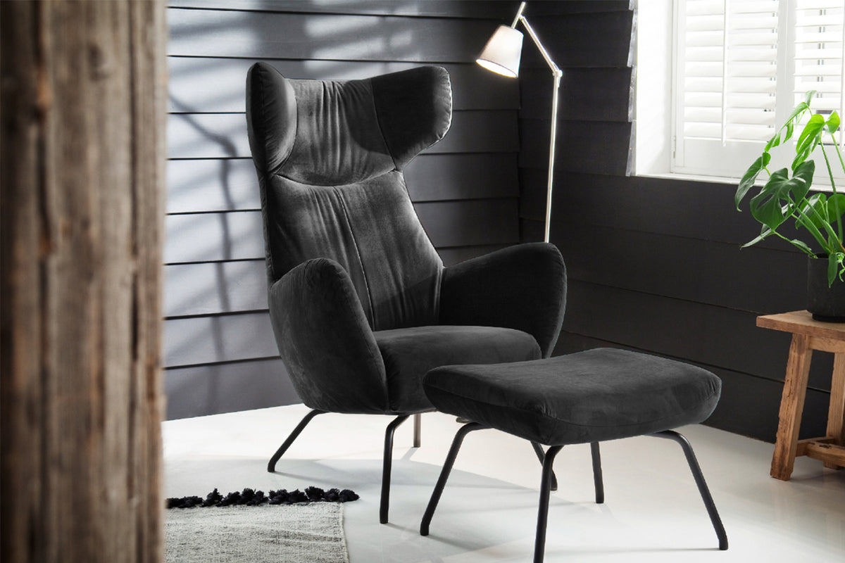 KAWOLA Hocker LOTTE Polsterhocker velvet schwarz