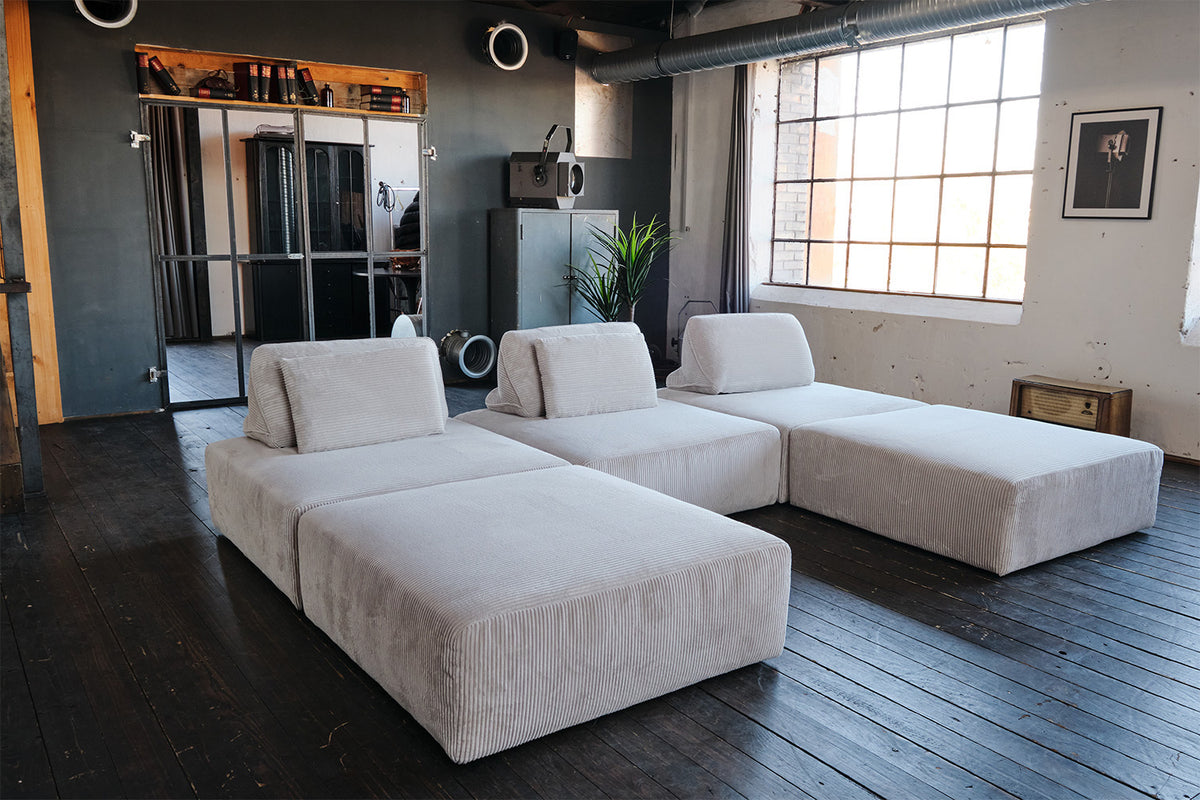 KAWOLA Modulsofa WIOLO SOFT 5 Module 5 Rückenkissen Cord hellgrau