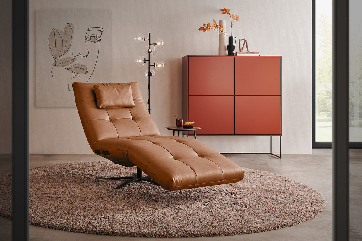 KAWOLA Relaxliege LETICIA motorisch Leder cognac, Mit Kissen, Mit Akku