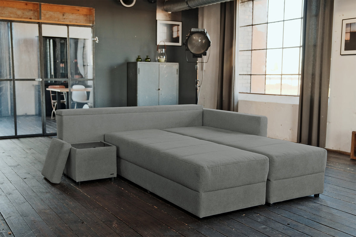 KAWOLA Schlafsofa IDA Sofa Boxspringbett Stoff anthrazit mit Topper