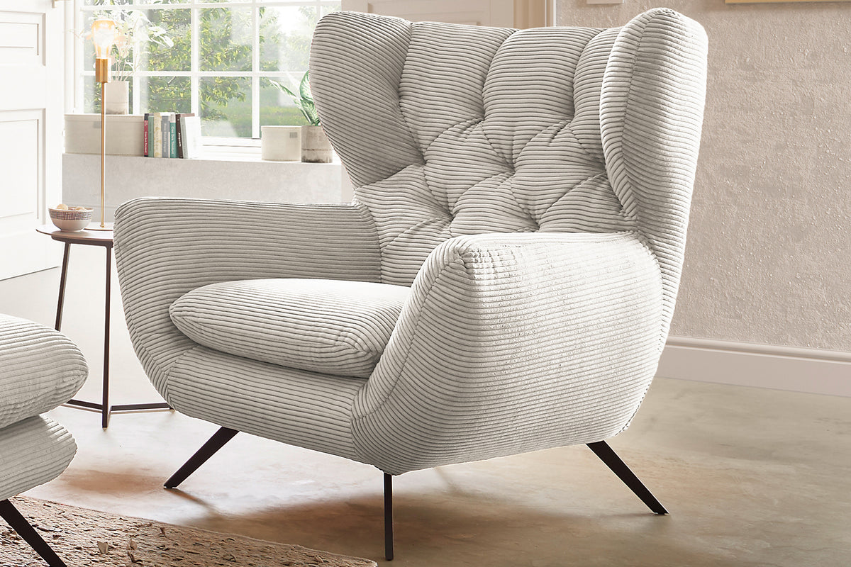 KAWOLA Sessel CHARME Hochlehnsessel Cord cremeweiß