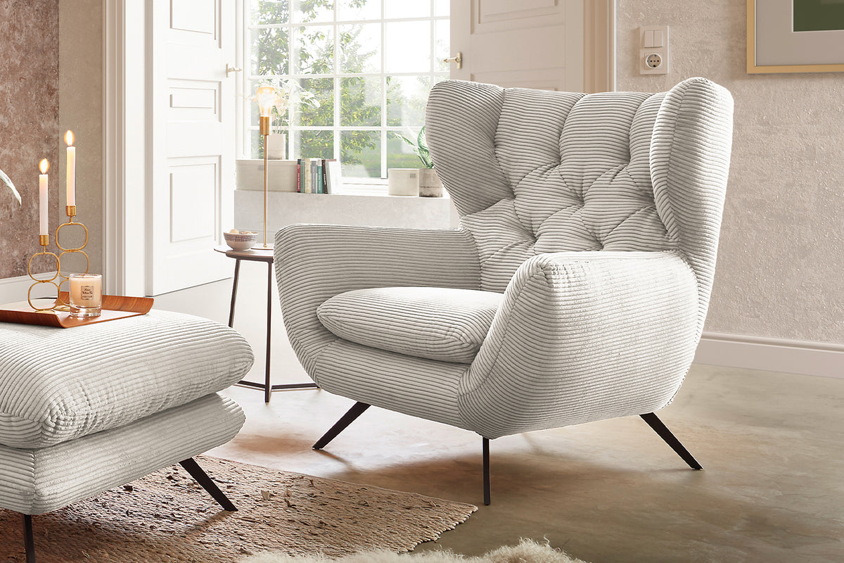 KAWOLA Sessel CHARME Hochlehnsessel Cord cremeweiß