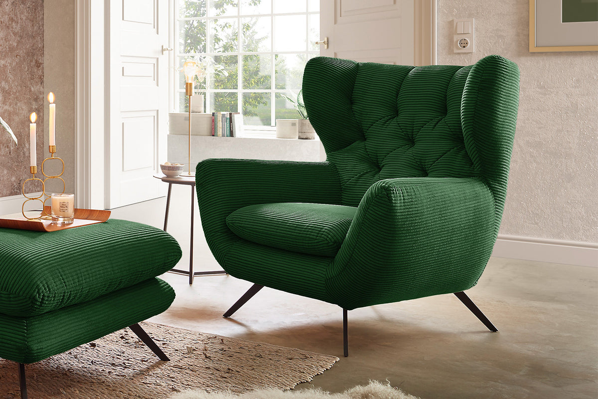 KAWOLA Sessel CHARME Hochlehnsessel Cord smaragd