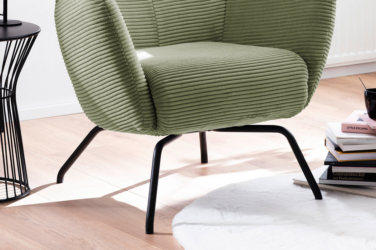 KAWOLA Sessel LOTTE Ohrensessel Cord olivgrün