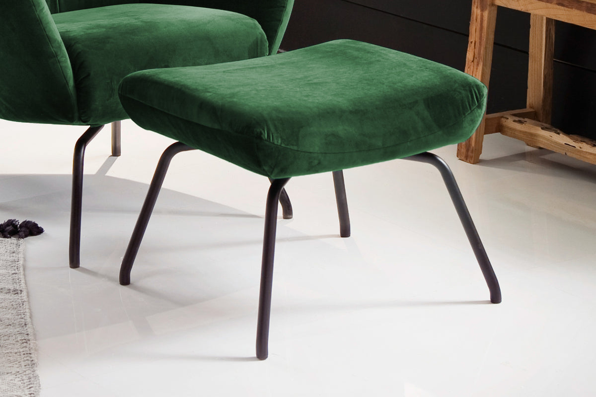 KAWOLA Sessel LOTTE Ohrensessel velvet smaragd mit Hocker