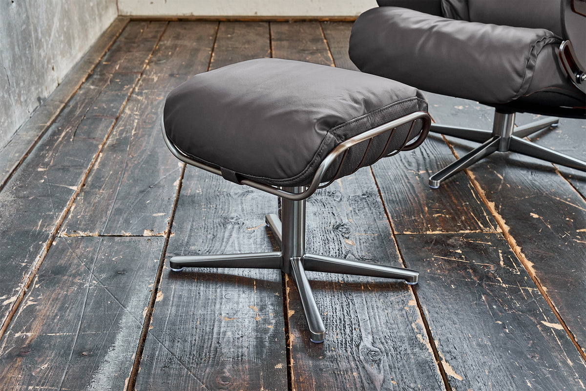 KAWOLA Sessel MODO Relaxsessel drehbar Leder dunkelgrau mit Hocker