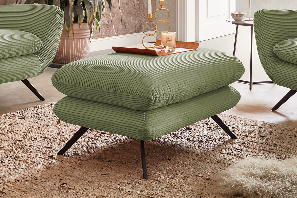 KAWOLA Sitzgruppe CHARME Sofa Sessel Hockerbank Cord olivgrün