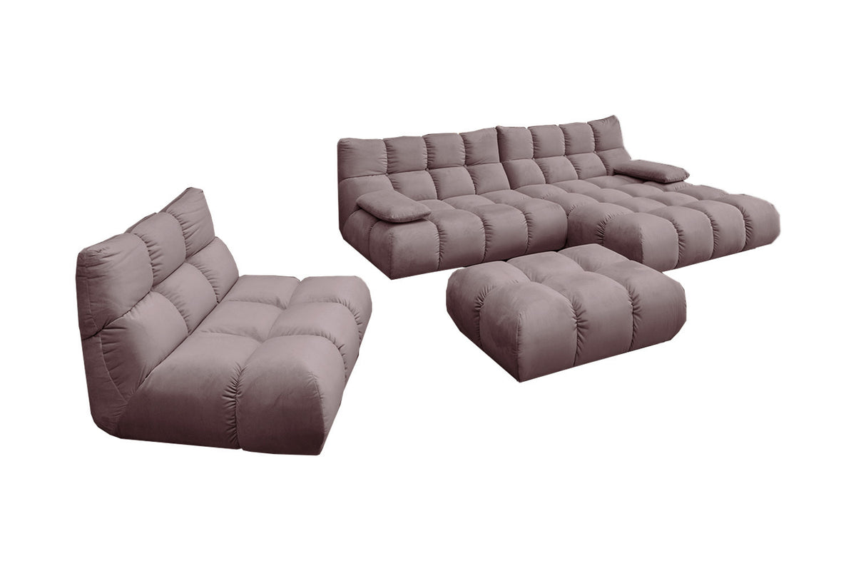KAWOLA Sitzgruppe VIVIEN Ecksofa Drehsessel Hockerbank Velvet roségrau