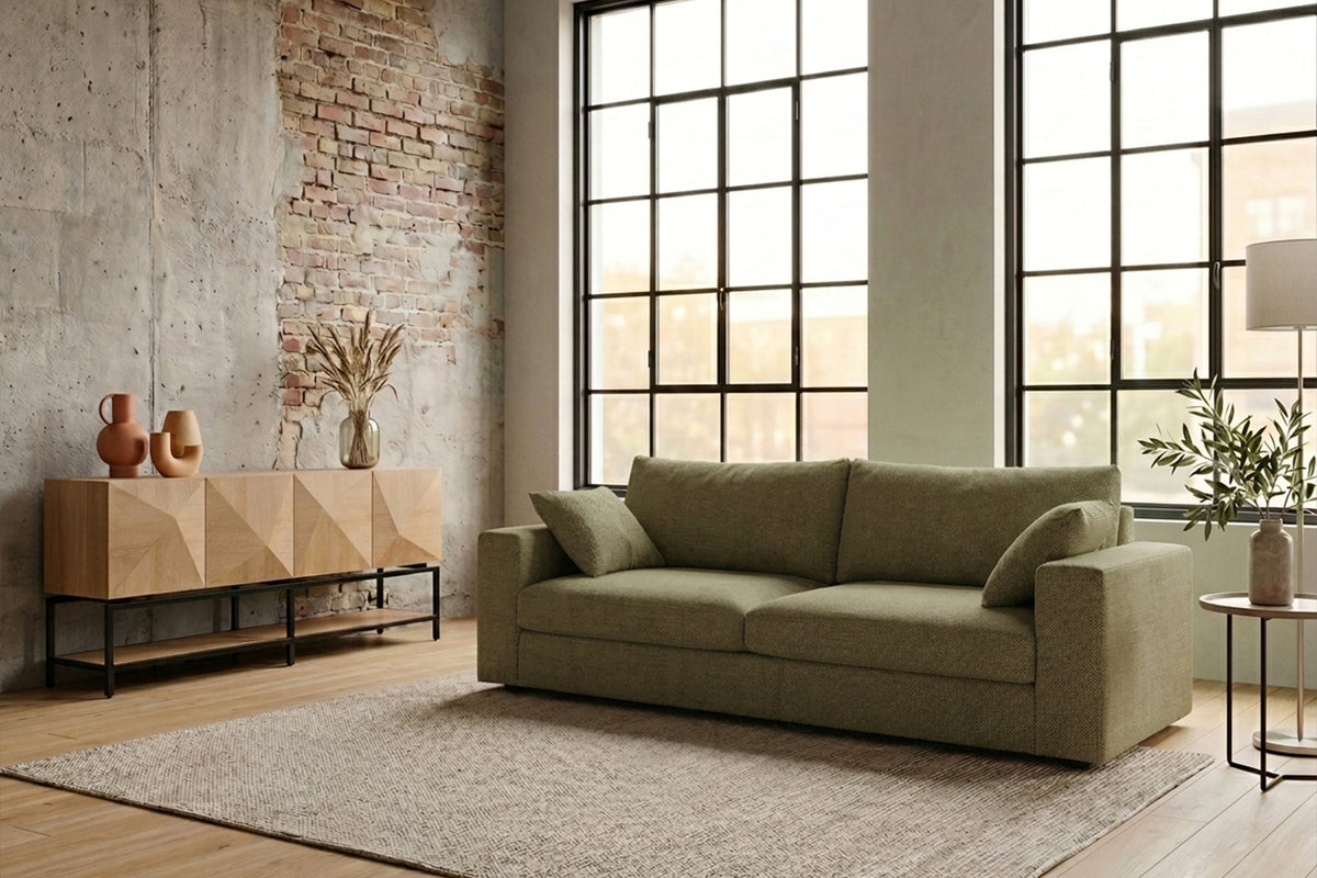 KAWOLA Sofa AMINA 3-Sitzer Stoff grün