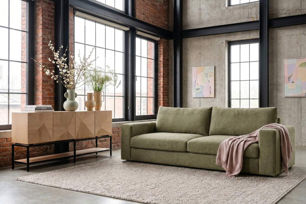 KAWOLA Sofa AMINA 3-Sitzer Stoff grün