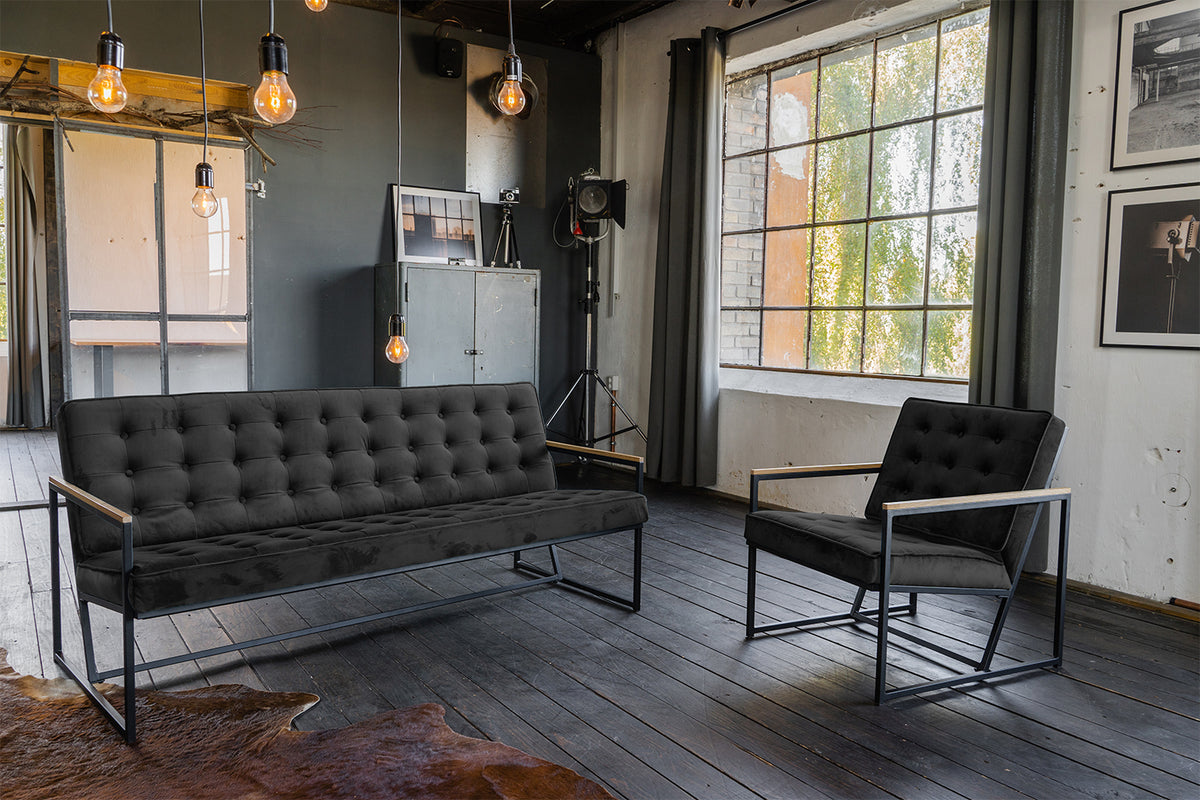 KAWOLA Sofa ARLY Polsterbank Bezug Velvet schwarz