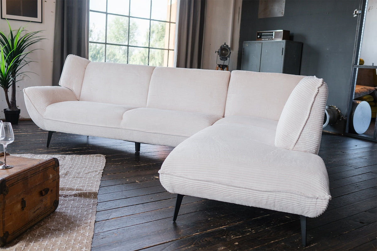 KAWOLA Sofa CALLA Ecksofa Cord cremeweiß Recamiere rechts