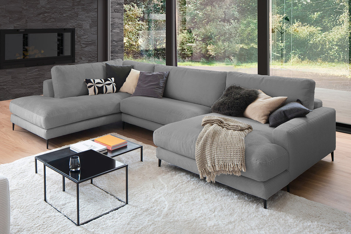 KAWOLA Sofa CARA Wohnlandschaft U-Form Cord grau
