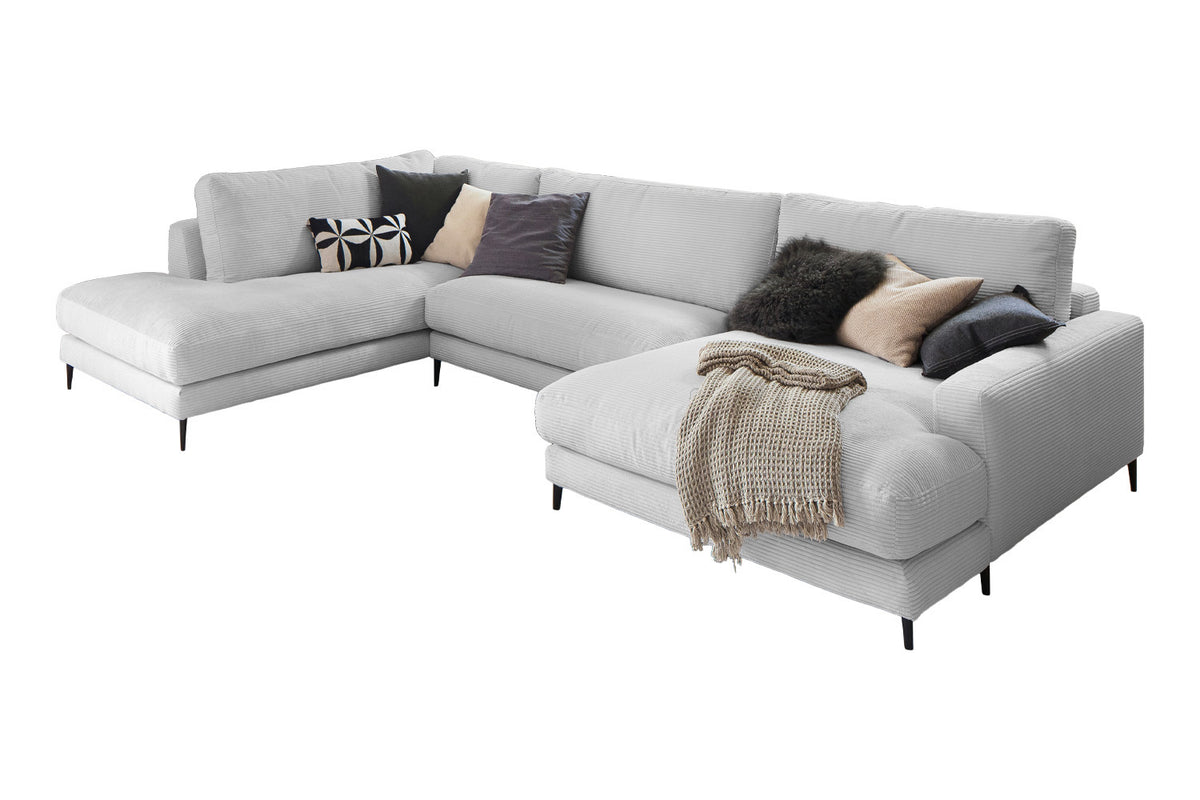 KAWOLA Sofa CARA Wohnlandschaft U-Form Cord hellgrau