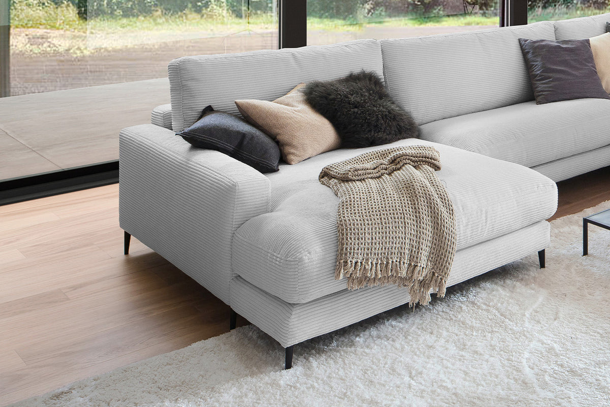 KAWOLA Sofa CARA Wohnlandschaft U-Form Cord hellgrau