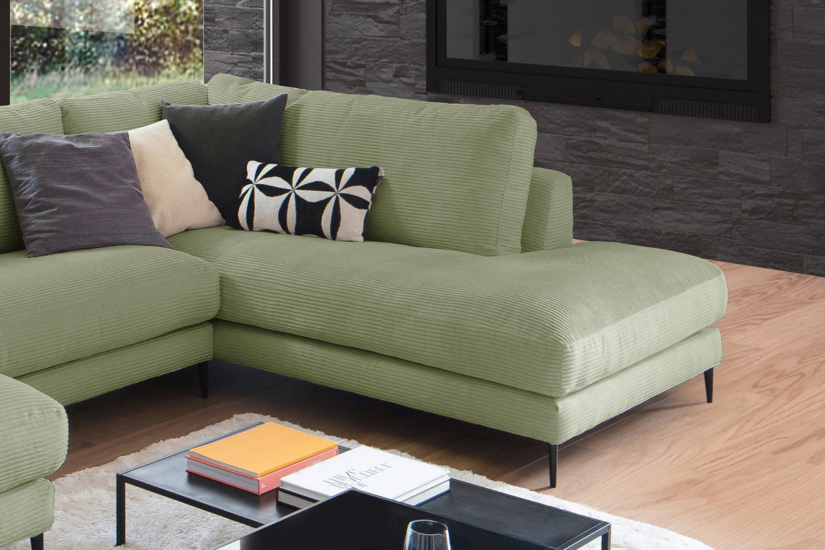 KAWOLA Sofa CARA Wohnlandschaft U-Form Cord olivgrün