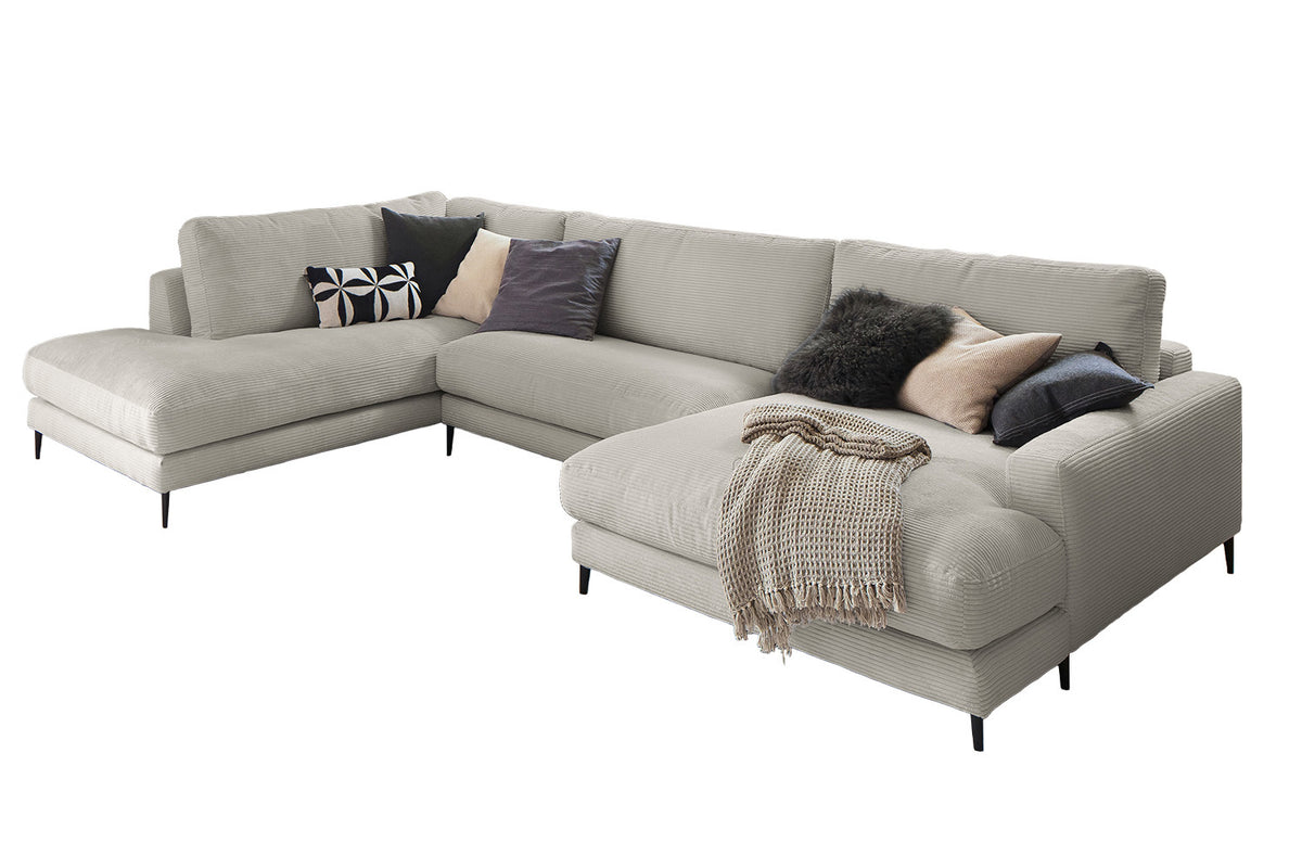 KAWOLA Sofa CARA Wohnlandschaft U-Form Cord steingrau